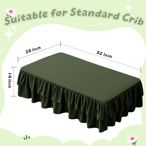 Ruffled Crib Bed Skirt, Olive Green, Soft Double Layer - Image 3