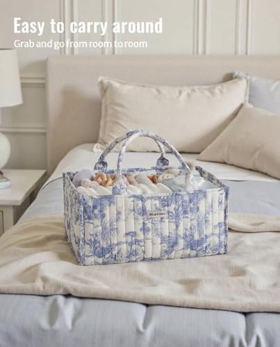 Quilted Fabric Storage Basket Floral Baby Diaper Caddy Quilted Basket Organizer - Image 6