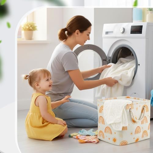6 Pack 13x13 Inch Cube Storage Bins Fabric Square Cube Basket, Boho Rainbow - Image 6