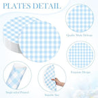 Funnymoom 60 Pcs Blue and White Gingham Disposable Paper Placemats Round Table - Image 2