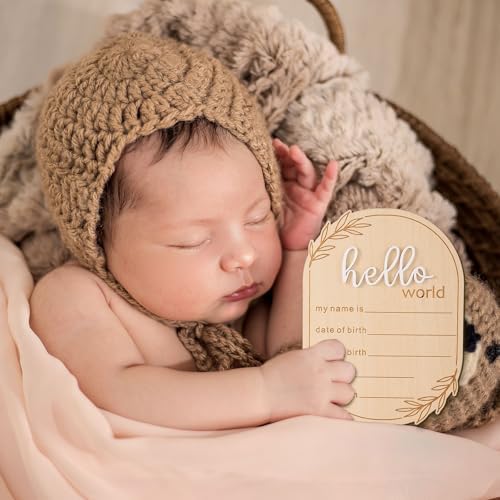 Baby Announcement Sign, 5.91x4.13 Inch Wooden Hello World Baby Name Sign - Image 7