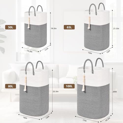 Woven Laundry Basket for Clothes, 50L Large Rectangle Laundry Hampers - Image 3