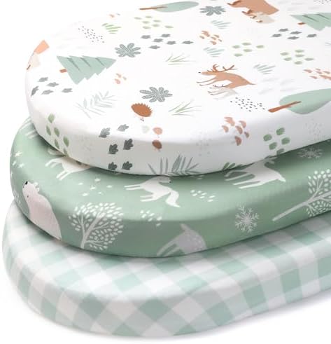 Baby Bassinet Sheets Boy, 3 Pack Fitted Bassinet Mattress Sheets, Compatible by FIEMOL