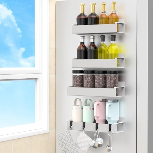 HuggieGems 4 Pack Light Grey Magnetic Spice Rack Organizer by HuggieGems