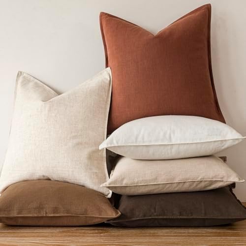 Foindtower Linen Solid Decorative Throw Pillow Cover 16x16 Inch Rust Orange - Image 5