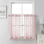 Lecloud Leia Blush Pink Sheer Curtains 36 Inch Length 2 Panels, Jacquard Leaf by Lecloud
