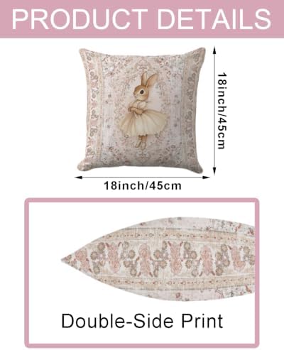 Bunny Pillow Cover 18x18, Floral Ballet Rabbit Girls Room Decor - Image 6