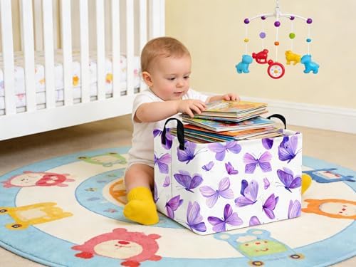 Rectangular Purple butterfly basket, Girls Storage Bin Organizer, Baby Storage - Image 2