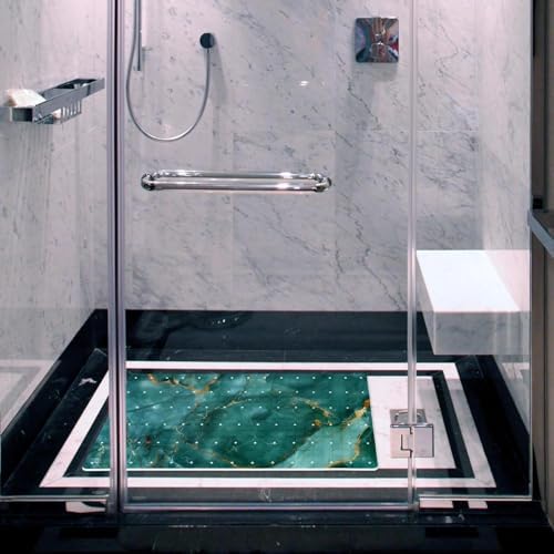 Bathtub Mat Non Slip 26.8x15.1 Inch, Emerald Marble Gold Veins Shower Mat - Image 6