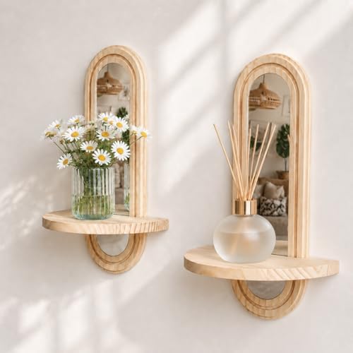 Artilady Floating Shelves with Arched Mirror, Boho Wall Decor by Artilady
