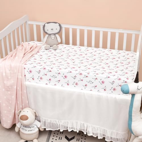 PHF 3 Pack Soft Rose Floral Crib Sheets Fitted, Silky Comfy Breathable Baby - Image 3