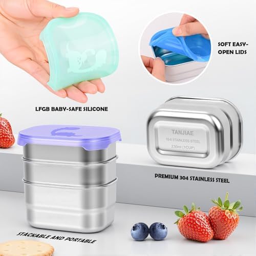 Tanjiae 4×8oz Small Stainless Steel Snack Containers - Image 2