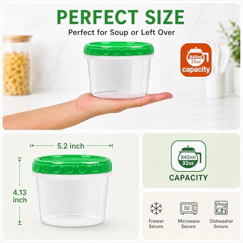 EONJOE 32oz Plastic Freezer Food Leftovers Containers - Image 2