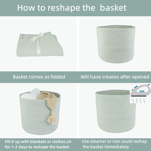 XUANGUO Cotton Rope Baskets For Girls Boys Kids 16”X14” Light Green - Image 7