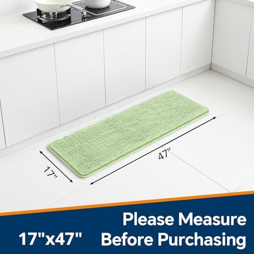 Chenille Bathroom Runner Rug 17"x47" Seafoam Green, Plush Bath Mat - Image 2