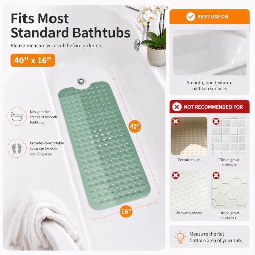 Yimobra Non Slip Bath Mat for Tub 40x16, Extra Long Bath Tub Mat - Image 2