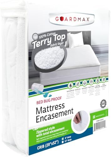 Guardmax Crib Mattress Encasement Zippered, 100% Waterproof Mattress Protector by Guardmax
