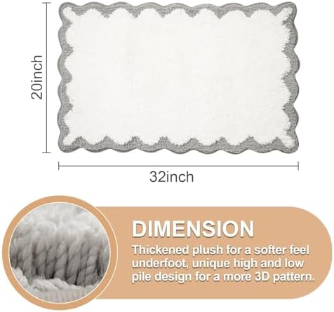 ORTIGIA Cute Scalloped Bath Mat Grey Bathroom Rugs Non Slip Washable, Quick Dry - Image 2