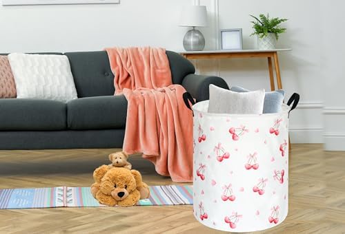 Cherry Print Round Laundry Hamper Storage Basket Bins Clothes Nursery Hamper - Image 5