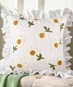 Embroidered Throw Pillow Cover, 18x18 Inch, Ruffle Daisy by Kokaaee