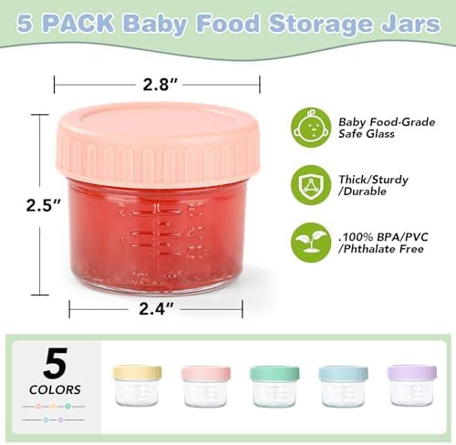 RowinsyDD 5 Pack Baby Food Containers, 4 oz Glass Baby Food Jars - Image 3
