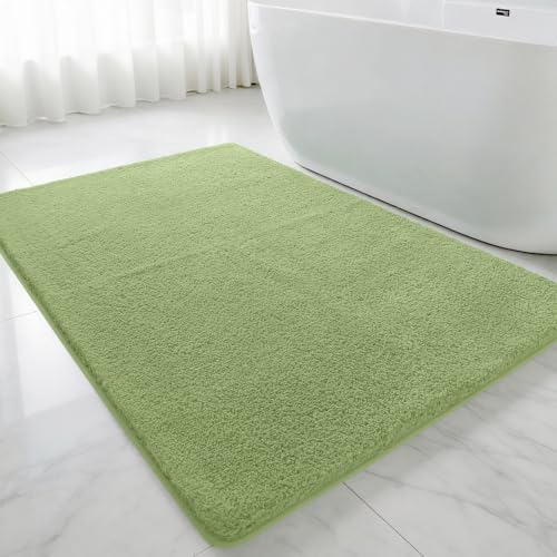 Polyester Bathroom Rug 40"x60" Olive Green, Large Soft Bath Mat by Kildoss