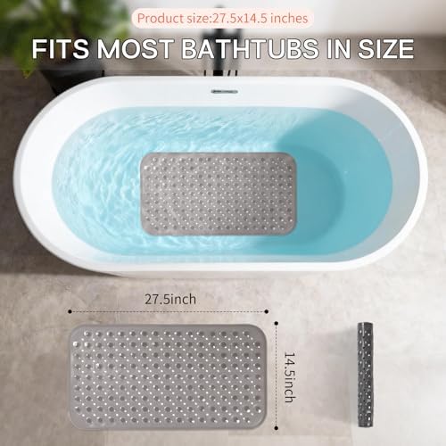 Anti-Slip Bathtub Shower Mat 28×15 Inch Clear Gray - Image 3