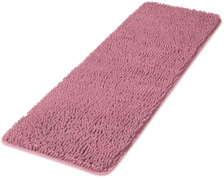 Yeaban Chenille Dusty Rose Bathroom Runner Rug 17"x47" by Yeaban