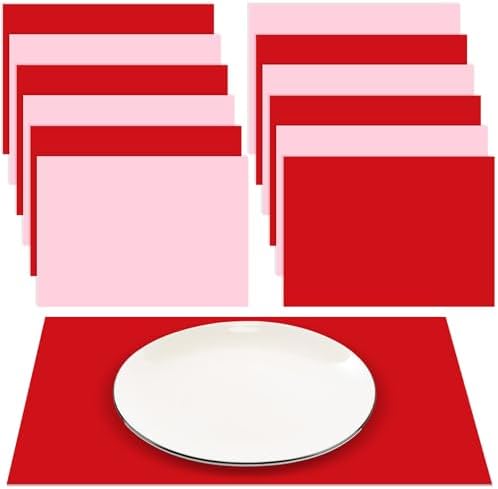 Fullhawl 120 Pcs Pink and Red Paper Placemats, Disposable Rectangular Table by Fullhawl