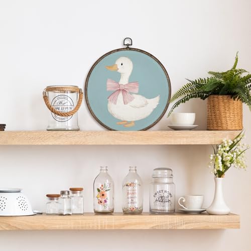 GWFSJYU Vintage Duck Framed Wall Art, Duck Bathroom Decor, Teal Ducks Round - Image 5