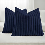 FUTEI Pack of 2 Faux Fur Throw Pillow Covers 16x16 Inch, Dark Navy by FUTEI