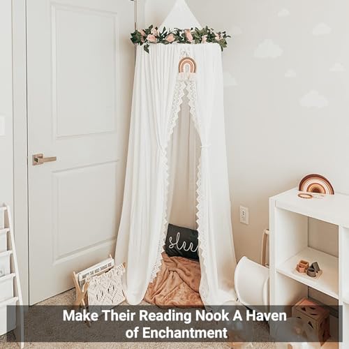 OldPAPA Kids Bed Canopy with Pom Pom Hanging Mosquito Net - Image 6