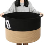 90L Extra Large Blanket Basket, Woven Laundry Basket-Black&Camel by HZFTJOY
