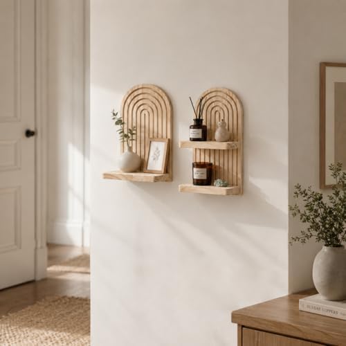 Artilady Boho Shelf Wall Decor, Wood Hanging Shelves - Image 3