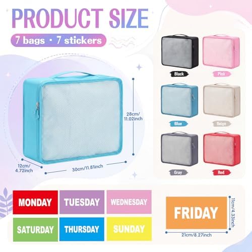 Woanger 7 Pcs Packing Cubes for Travel Days of Week Packing Cubes - Image 2