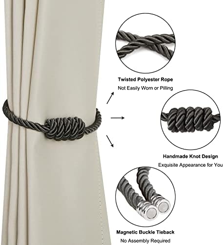 BEL AVENIR Magnetic Curtain Tiebacks 4 Pack Hand-Woven Curtain Ties - Image 4