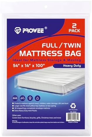 2 PK 4Mil Heavy Duty Full/Twin XL/Twin Mattress Bags by PROWEE