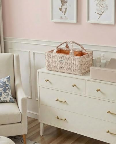 Quilted Fabric Storage Basket Floral Baby Diaper Caddy Quilted Basket Organizer - Image 5