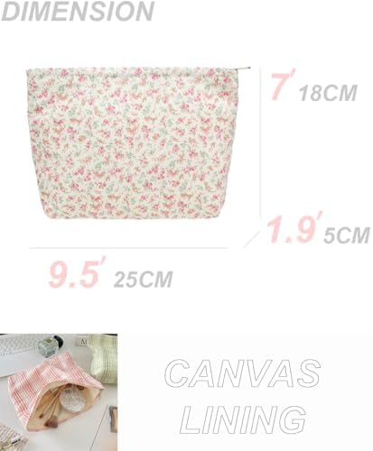 Flat Makeup Bag for Women, Zipper Cosmetic Pouch for Purse, Flower White - Image 4