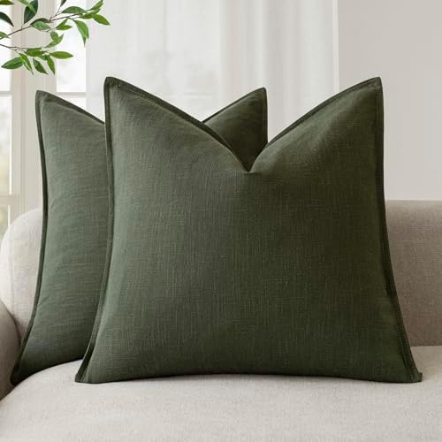 Foindtower Linen Solid Decorative Throw Pillow Cover 24x24 Inch Dark Green by Foindtower