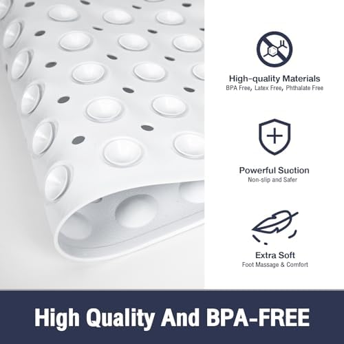 Extra Long Bathtub Mat Non Slip Bath Mat White 40"x16" Full Size - Image 6