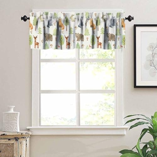Cartoon Animal Valances Kids Curtains, Cute Forest Bear Fox Printed Rod Pocket - Image 5