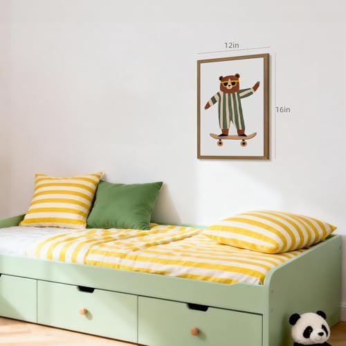 Grajoy Wood Framed Funny Modern Cool Skateboard Bear Wall Art 16x24 Inch - Image 3