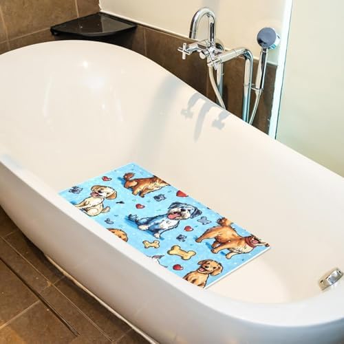 Shower Mat Non Slip 26.8 x 15.1 Inches, Cute Dogs Bathtub Mat Shower Stall Mats - Image 5