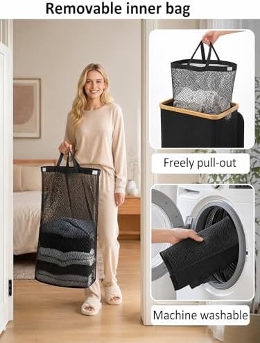 IEGrow Laundry Hamper with Lid, 110L Laundry Basket with Mesh Bags - Image 4