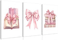 JBZZD Coquette Pink Bow Canvas Wall Art Set of 3, Book Lovers Gifts Preppy by JBZDD