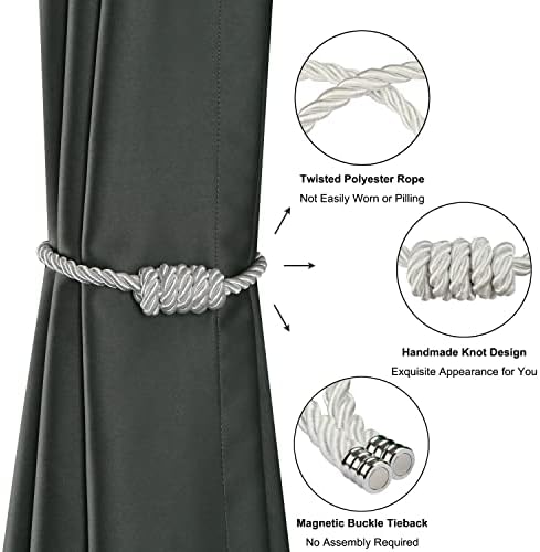 BEL AVENIR Magnetic Curtain Tiebacks 2 Pack Hand-Woven Curtain Ties - Image 4