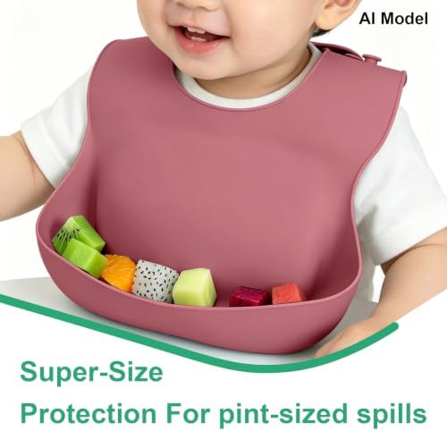 Set of 3 Silicone Bibs for Babies Toddler, Soft Adjustable Bibs for Baby Girl - Image 3