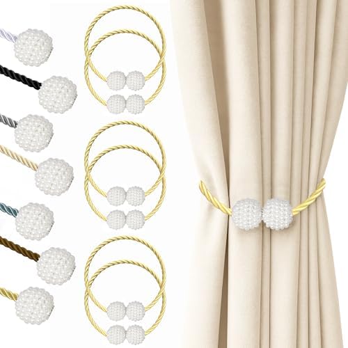 Hion Magnetic Curtain Tiebacks Golden 6pcs, Curtain Holdbacks Hooks Holders by Hion