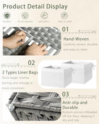 SETVSON Storage Basket with Lid, PE Rattan Woven Storage Bin - Image 3